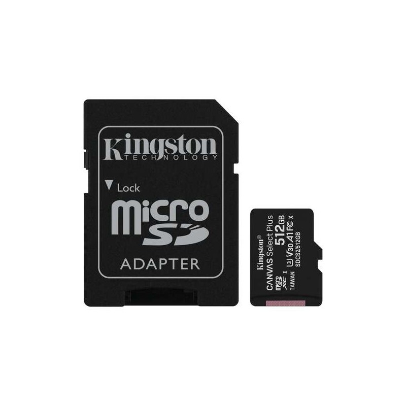 Kingston Micro SDXC Scheda 512GB Classe 10 100MB/s Canvas Select Plus + Adattatore SD Kingston Micro SDXC Scheda 512GB Classe 10 100MB/s Canvas Select Plus + Adattatore SD