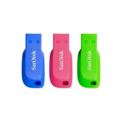 Sandisk Confezione da 3 Memoria Cruzer Blade USB 2.0 da 32 GB - Ultra compatta - Colore Blu, Rosa e Verde (Pendrive)