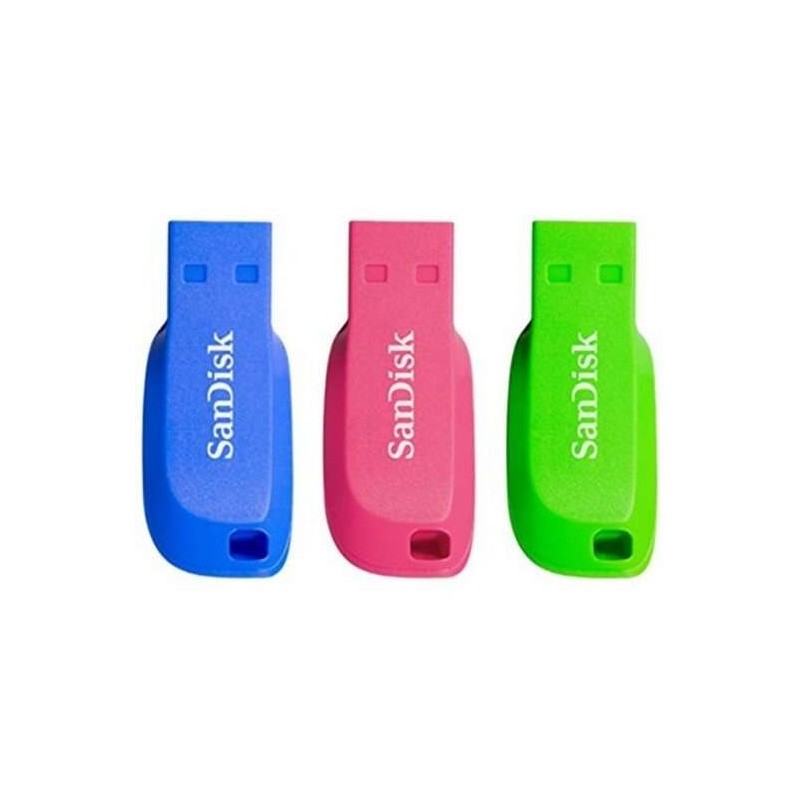 Sandisk Pack de 3 Cruzer Blade Memoria USB 2.0 32GB - Ultra Compacta - Color Azul, Rosa y Verde (Pendrive) Sandisk Pack de 3 Cruzer Blade Memoria USB 2.0 32GB - Ultra Compacta - Color Azul, Rosa y Verde (Pendrive)