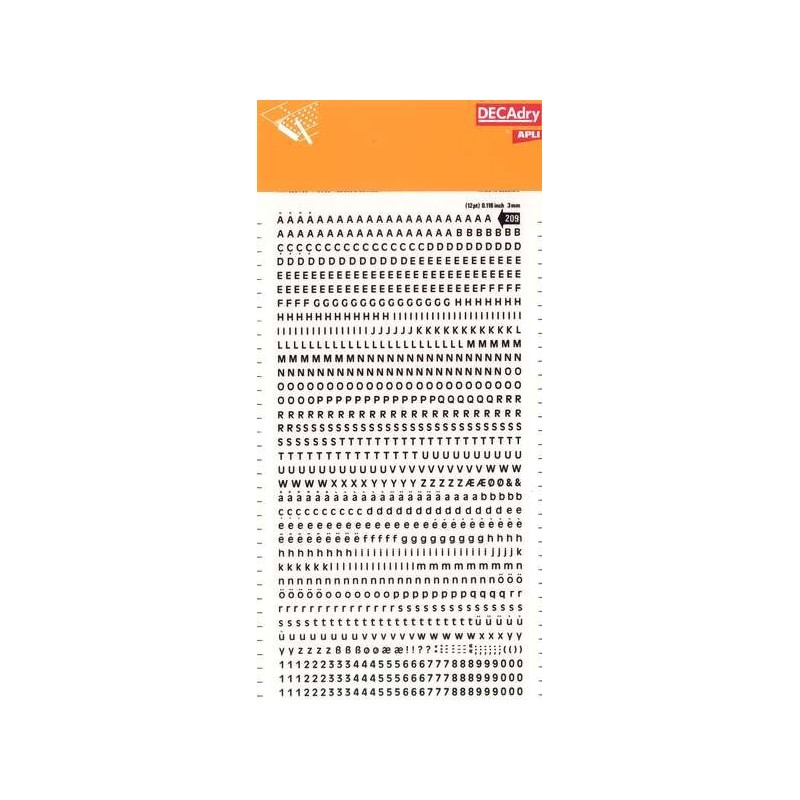 Apli Letras y Numeros Transferibles Super 3mm 997 Caracteres - Negros Brillantes Apli Letras y Numeros Transferibles Super 3mm 997 Caracteres - Negros Brillantes