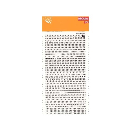 Apli Letras y Numeros Transferibles Super 3mm 997 Caracteres - Negros Brillantes