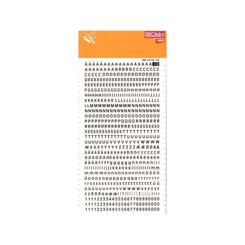 Apli Letras y Numeros Transferibles Super 4mm - 706 Caracteres - Negros Intensos Apli Letras y Numeros Transferibles Super 4mm - 706 Caracteres - Negros Intensos