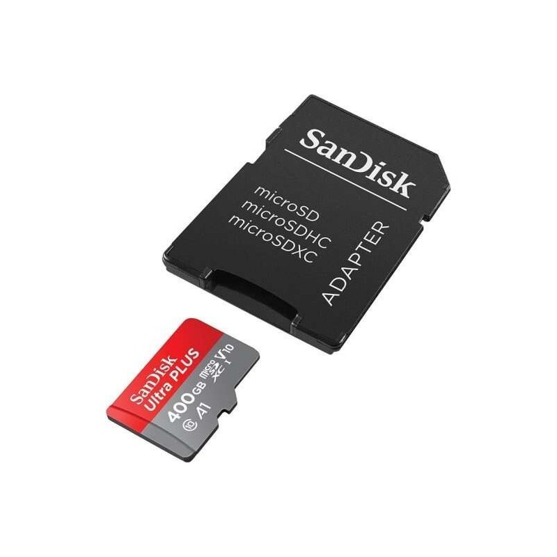 Sandisk Ultra Micro SDXC Scheda 400 GB UHS-I U1 A1 Classe 10 120 MB/s + Adattatore SD Sandisk Ultra Micro SDXC Scheda 400 GB UHS-I U1 A1 Classe 10 120 MB/s + Adattatore SD