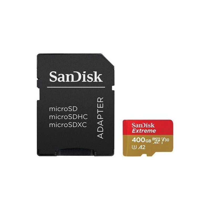 Sandisk Extreme Scheda Micro SDXC 400 GB UHS-I U3 V30 A2 Classe 10 160 MB/s + Adattatore SD Sandisk Extreme Scheda Micro SDXC 400 GB UHS-I U3 V30 A2 Classe 10 160 MB/s + Adattatore SD