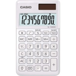 Calcolatrice tascabile Casio SL-1000SC - Schermo extra large da 10 cifre - Alimentazione solare e a batteria - Colore bianco