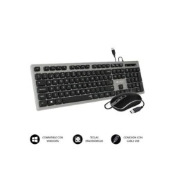 Combinazione tastiera e mouse USB Subblim Ergo - Design ergonomico e tasti concavi - Tasti silenziosi - Colore argento
