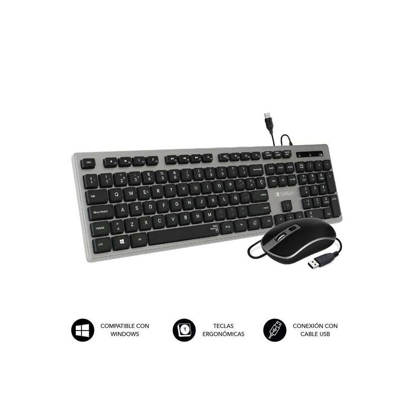 Combinazione tastiera e mouse USB Subblim Ergo - Design ergonomico e tasti concavi - Tasti silenziosi - Colore argento Combinazione tastiera e mouse USB Subblim Ergo - Design ergonomico e tasti concavi - Tasti silenziosi - Colore argento