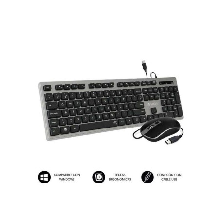 Combinazione tastiera e mouse USB Subblim Ergo - Design ergonomico e tasti concavi - Tasti silenziosi - Colore argento