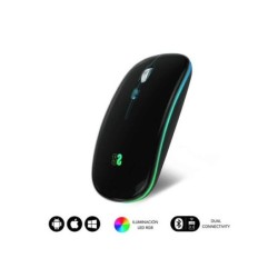Subblim Raton LED Dual Flat - Conectividad Dual - Tecnologia Silent Click - Iluminacion LED en 7 Colores - Color Negro