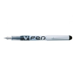 Pilot Pluma Estilografica V-Pen - Desechable - Tinta Liquida Borrable - Punta de Acero - Trazo de 0.5mm - Color Negro