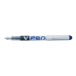 Pilot Pluma Estilografica V-Pen - Desechable - Tinta Liquida Borrable - Punta de Acero - Trazo de 0.5mm - Color Azul