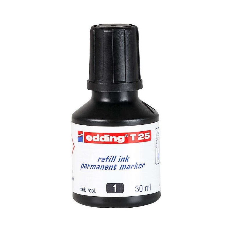 Flacone di ricarica Edding T25 per pennarello indelebile - Capacità 30 ml - Colore nero Flacone di ricarica Edding T25 per pennarello indelebile - Capacità 30 ml - Colore nero