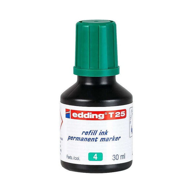 Edding T25 Bote de Recarga para Rotulador Permanente - Capacidad 30ml - Color Verde Edding T25 Bote de Recarga para Rotulador Permanente - Capacidad 30ml - Color Verde