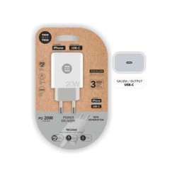 TechOneTech Cargador de Pared USB-C PD 3.0 5V-15V 20W - Ultrarapido