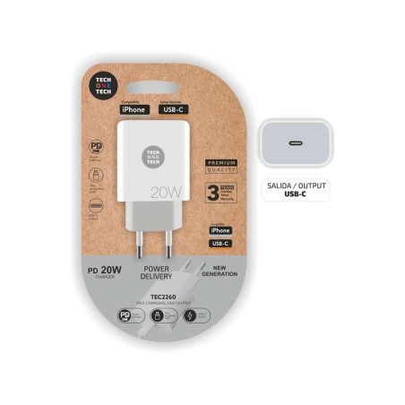 Caricatore da muro TechOneTech USB-C PD 3.0 5V-15V 20W - Ultraveloce