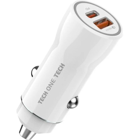 Caricabatterie per auto TechOneTech 1x USB-A, 1x USB-C - Max. 38W - Colore Bianco
