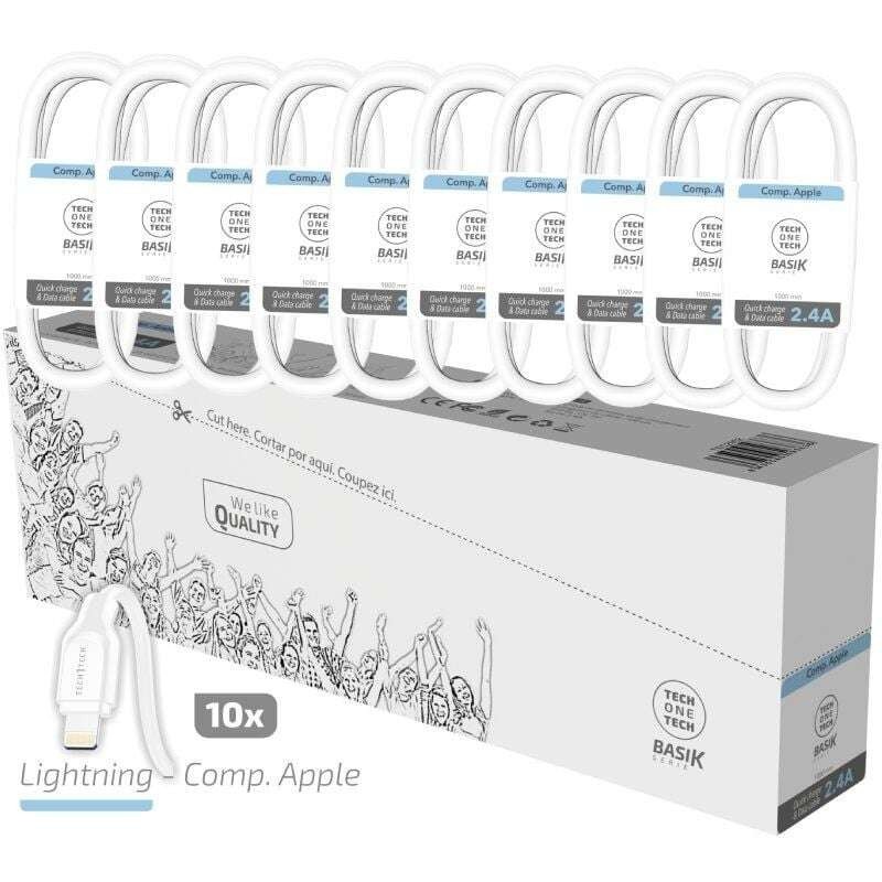 TechOneTech Basik Confezione da 10 Cavi USB Maschio - Lightning Maschio - Lunghezza 1m TechOneTech Basik Confezione da 10 Cavi USB Maschio - Lightning Maschio - Lunghezza 1m