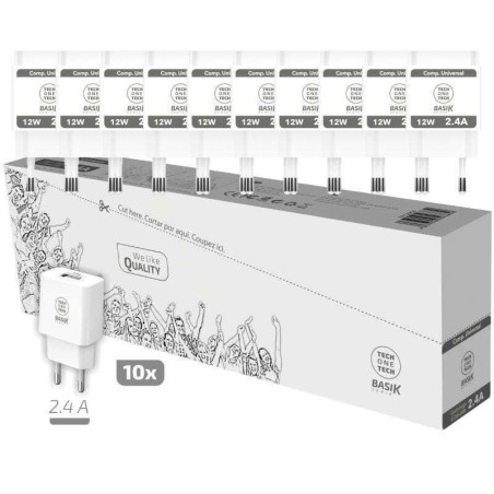 TechOneTech Basik Confezione da 10 Caricatori da Muro 1 Porta USB 12W