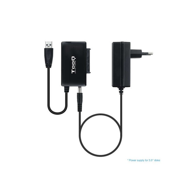 Tooq Adattatore USB 3.0 da USB-A a SATA per dischi rigidi da 2,5". e 3,5? con alimentatore - colore nero