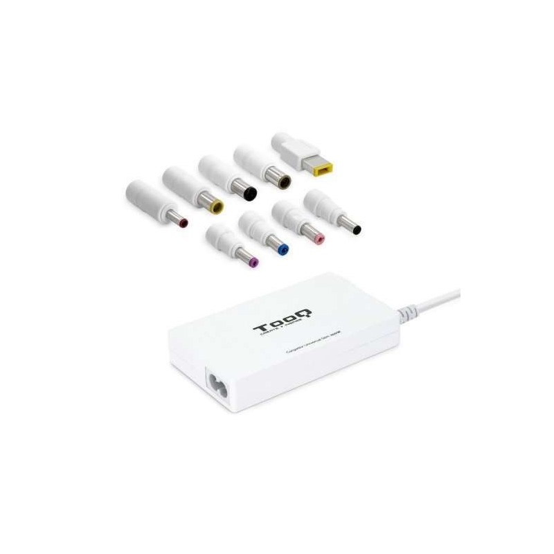 Tooq Cargador Universal Automatico para Portatil 100W - USB - 9 Adaptadores - Voltaje 18.5-20V - Diseño Slim - Color Blanco Tooq Cargador Universal Automatico para Portatil 100W - USB - 9 Adaptadores - Voltaje 18.5-20V - Diseño Slim - Color Blanco