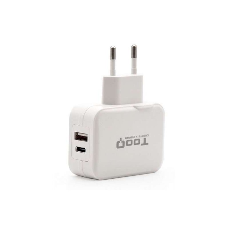 Caricatore da muro USB 2.0 Tooq, USB-C - Bianco Caricatore da muro USB 2.0 Tooq, USB-C - Bianco