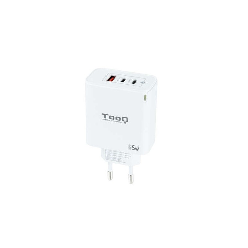 Tooq Cargador de Pared GaN 2 USB-C/PD + USB-A/QC 65W - Color Blanco Tooq Cargador de Pared GaN 2 USB-C/PD + USB-A/QC 65W - Color Blanco