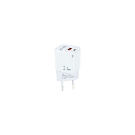 Caricatore da muro Tooq GaN USB-C/PD + USB-A/QC 30 W - Bianco