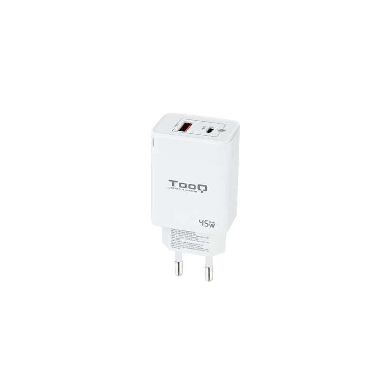 Tooq Cargador de Pared GaN USB-C/PD + USB-A/QC 45W - Color Blanco Tooq Cargador de Pared GaN USB-C/PD + USB-A/QC 45W - Color Blanco