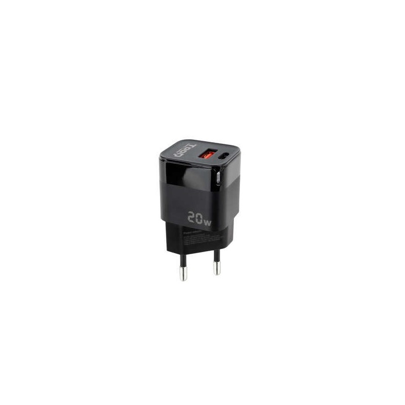 Caricatore da muro Tooq USB-C/PD + USB-A/QC 20W - Nero Caricatore da muro Tooq USB-C/PD + USB-A/QC 20W - Nero