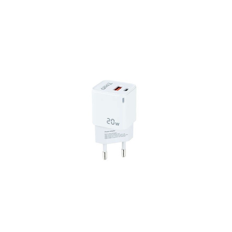 Tooq Cargador de Pared USB-C/PD + USB-A/QC 20W - Color Blanco Tooq Cargador de Pared USB-C/PD + USB-A/QC 20W - Color Blanco