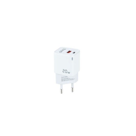 Tooq Cargador de Pared USB-C/PD + USB-A/QC 20W - Color Blanco