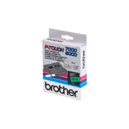 Nastro per etichette laminato originale Brother TX731 - Testo nero su sfondo verde - Larghezza 12 mm x 15 metri