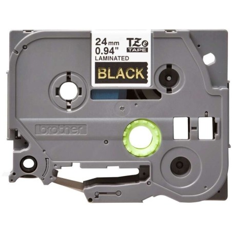 Nastro per etichette laminato originale Brother TZe354 - Testo dorato su sfondo nero - Larghezza 24 mm x 8 metri