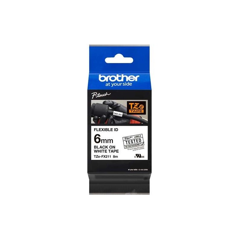 Brother TZeFX211 Cinta Laminada Flexible Original de Etiquetas - Texto negro sobre fondo blanco - Ancho 6mm x 8 metros Brother TZeFX211 Cinta Laminada Flexible Original de Etiquetas - Texto negro sobre fondo blanco - Ancho 6mm x 8 metros