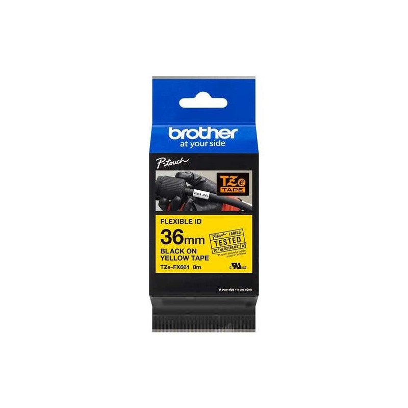 Nastro per etichette laminato flessibile originale Brother TZeFX661 - Testo nero su sfondo giallo - Larghezza 36 mm x 8 metri Nastro per etichette laminato flessibile originale Brother TZeFX661 - Testo nero su sfondo giallo - Larghezza 36 mm x 8 metri
