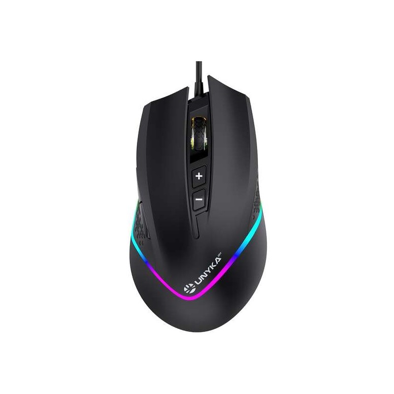 Mouse da gioco USB Unykach Nova M244 con illuminazione RGB 6400 dpi - 5 pulsanti - Utilizzo per destrimani - Cavo da 1,50 m - Co Mouse da gioco USB Unykach Nova M244 con illuminazione RGB 6400 dpi - 5 pulsanti - Utilizzo per destrimani - Cavo da 1,50 m - Co