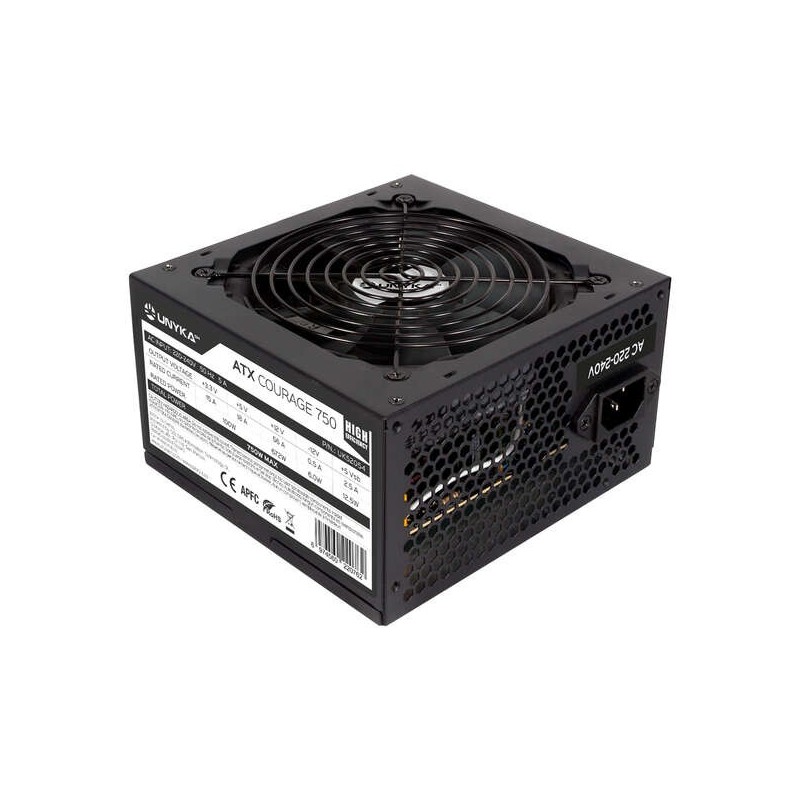 Alimentatore Unykach ATX Courage II da 750 W - PFC attivo - Alta efficienza - Ventola da 120 mm Alimentatore Unykach ATX Courage II da 750 W - PFC attivo - Alta efficienza - Ventola da 120 mm