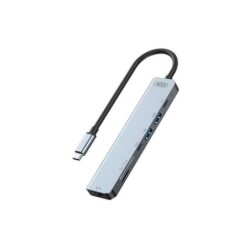 XO USB Type C Hub - 1 HDMI - 2 USB - Lettore di schede - 2 USB Type C - Cavo da 15 cm - Colore Grigio