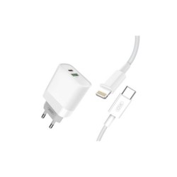 XO L64 Pack Cargador de Corriente 1x USB-A, 1x USB-C 18W Carga Rapida 3.0 + Cable USB-C a Lightning 1m