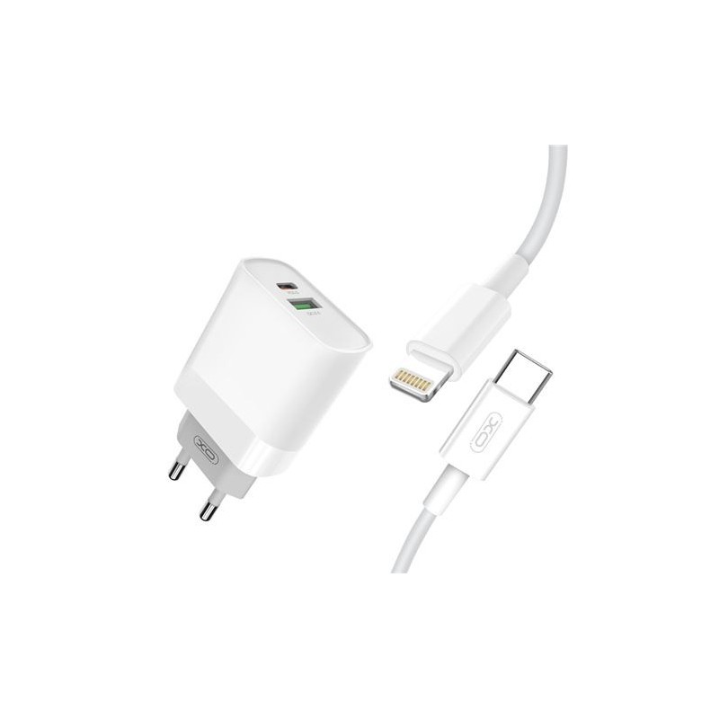 XO L64 Power Charger Pack 1x USB-A, 1x USB-C 18W Quick Charge 3.0 + cavo da USB-C a Lightning da 1 m XO L64 Power Charger Pack 1x USB-A, 1x USB-C 18W Quick Charge 3.0 + cavo da USB-C a Lightning da 1 m