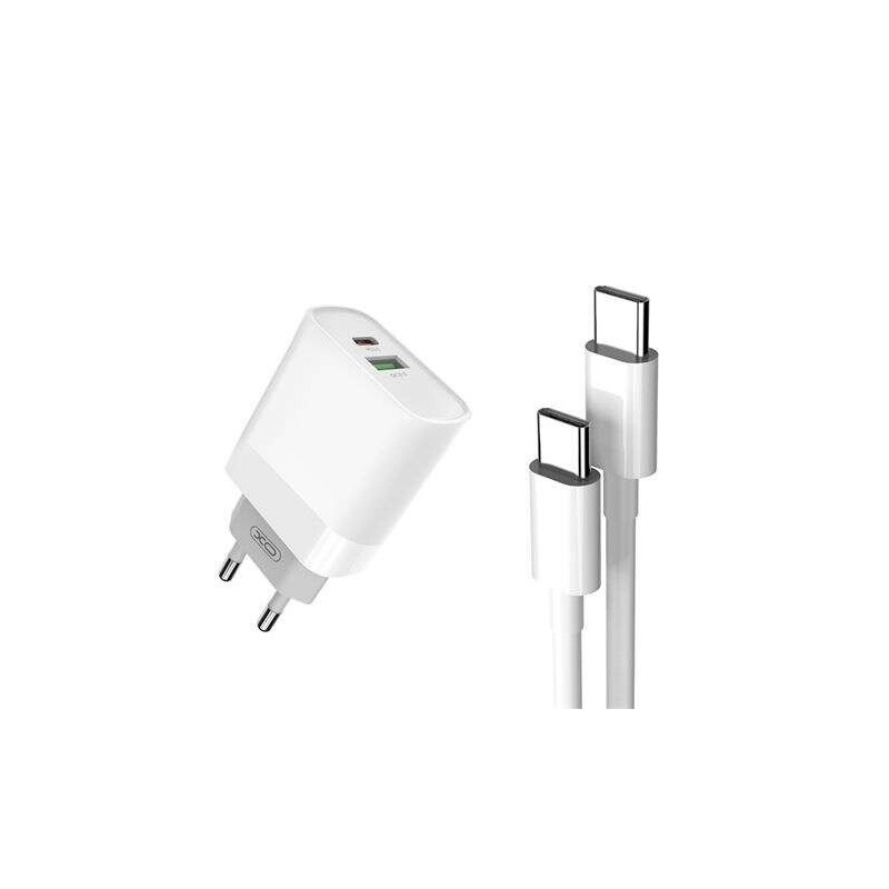 XO L64 Power Charger Pack 1x USB-A, 1x USB-C 18W Quick Charge 3.0 + cavo da USB-C a USB-C da 1 m XO L64 Power Charger Pack 1x USB-A, 1x USB-C 18W Quick Charge 3.0 + cavo da USB-C a USB-C da 1 m