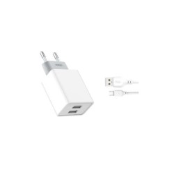 XO L65 Pack Cargador de Corriente 2x USB + Cable USB a MicroUSB de 1m