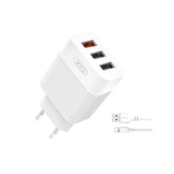 XO L72 Power Charger Pack 1x USB-A 18W Quick Charge 3.0, 2x USB-A + cavo da USB-A a Lightning