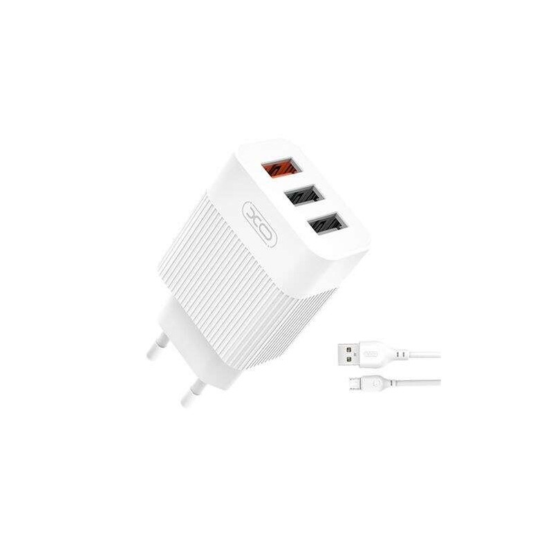 XO L72 Pack Cargador de Corriente 1x USB-A 18W Carga Rapida 3.0, 2x USB-A + Cable USB-A a MicroUSB