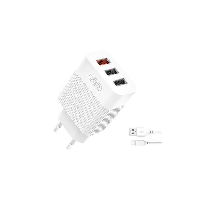 XO L72 Pack Cargador de Corriente 1x USB-A 18W Carga Rapida 3.0, 2x USB-A + Cable USB-A a USB-C XO L72 Pack Cargador de Corriente 1x USB-A 18W Carga Rapida 3.0, 2x USB-A + Cable USB-A a USB-C