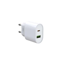 XO L81A Cargador de Corriente Tipo C y USB QC 3.0 20W - Carga Rapida - Salida con Proteccion Inteligente - Color Blanco