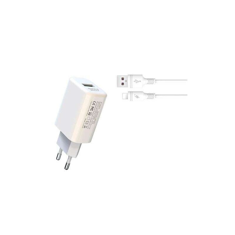 Caricabatterie XO L85D da 18 W + cavo Lightning - Ricarica rapida - Protezione da sovratensione - Colore bianco Caricabatterie XO L85D da 18 W + cavo Lightning - Ricarica rapida - Protezione da sovratensione - Colore bianco