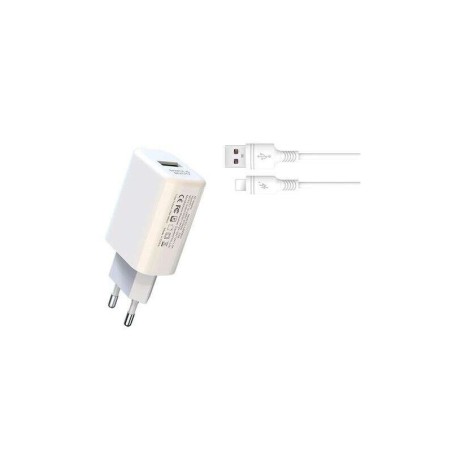 Caricabatterie XO L85D da 18 W + cavo Lightning - Ricarica rapida - Protezione da sovratensione - Colore bianco