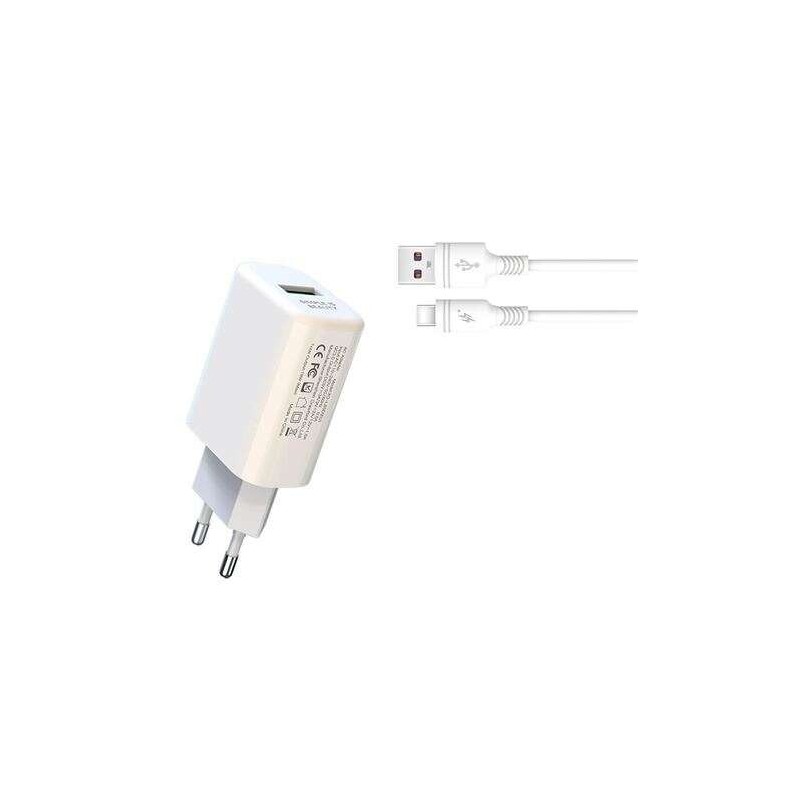 Caricabatterie XO L85D da 18 W + cavo di tipo C - Ricarica rapida - Protezione da sovratensione - Colore bianco Caricabatterie XO L85D da 18 W + cavo di tipo C - Ricarica rapida - Protezione da sovratensione - Colore bianco