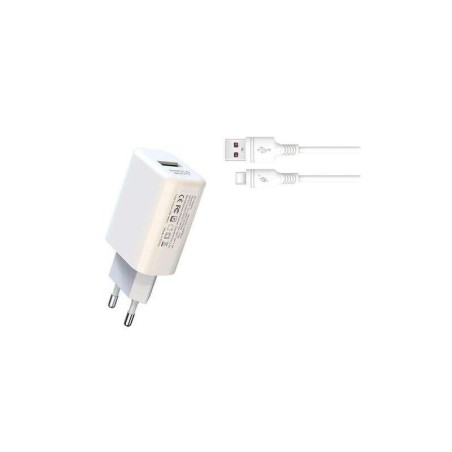 Caricabatterie XO L85D da 18 W + cavo di tipo C - Ricarica rapida - Protezione da sovratensione - Colore bianco